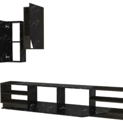 Ensemble TV Avec Rangements - Effet Marbre Noir Et Naturel Foncé - ZALTIA -Pas Cher Mobiliora Magasin meuble tv 12669003