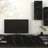 Ensemble TV Avec Rangements - Effet Marbre Noir Et Naturel Foncé - ZALTIA