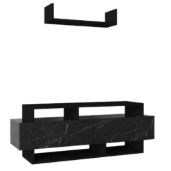 Ensemble TV Avec Rangements - Noir Et Effet Marbre Noir - IBARIA -Pas Cher Mobiliora Magasin meuble tv 12899477