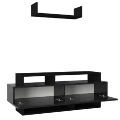 Ensemble TV Avec Rangements - Noir Et Effet Marbre Noir - IBARIA -Pas Cher Mobiliora Magasin meuble tv 12899479