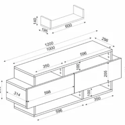 Ensemble TV Avec Rangements - Noir Et Effet Marbre Noir - IBARIA -Pas Cher Mobiliora Magasin meuble tv 12929377