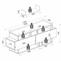 Ensemble TV Avec Rangements - Noir Et Effet Marbre Noir - IBARIA -Pas Cher Mobiliora Magasin meuble tv 12929379