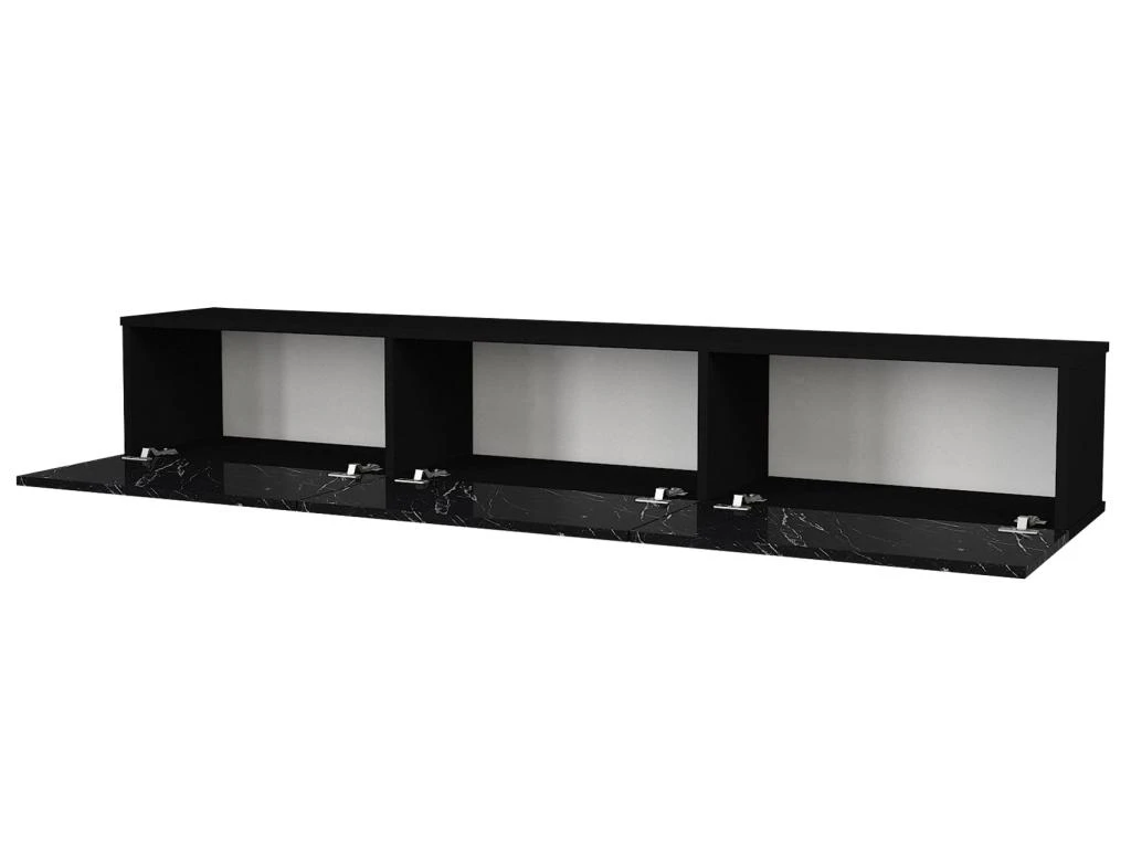 Meuble TV Suspendu Avec 3 Portes - Effet Marbre Noir - VIKILA 7 Meuble TV Suspendu Avec 3 Portes - Effet Marbre Noir - VIKILA – Image 5