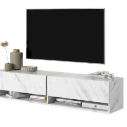 Meuble Tv 140 Cm -marbre Blanc Avec Insert D'or - MIRRGO -Pas Cher Mobiliora Magasin meuble tv 13387391