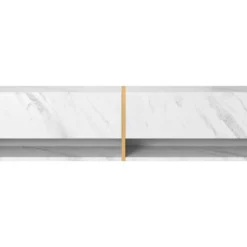 Meuble Tv 140 Cm -marbre Blanc Avec Insert D'or - MIRRGO -Pas Cher Mobiliora Magasin meuble tv 13387393