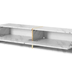 Meuble Tv 140 Cm -marbre Blanc Avec Insert D'or - MIRRGO -Pas Cher Mobiliora Magasin meuble tv 13387395