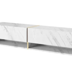 Meuble Tv 140 Cm -marbre Blanc Avec Insert D'or - MIRRGO -Pas Cher Mobiliora Magasin meuble tv 13387397