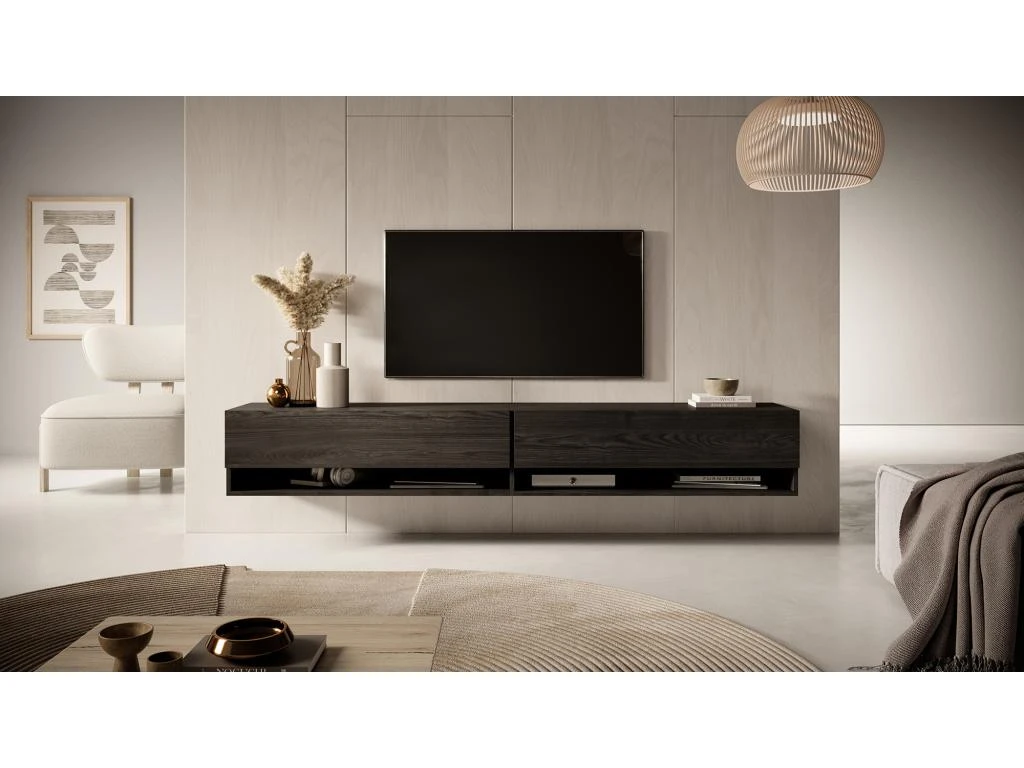 Meuble TV 200 Cm -Frêne Noir - MIRRGO 3 Meuble TV 200 Cm -Frêne Noir - MIRRGO