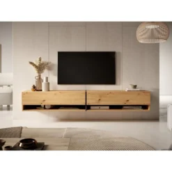 Meuble Tv 200 Cm -chĂȘne Artisan Avec Insert Graphite - MIRRGO