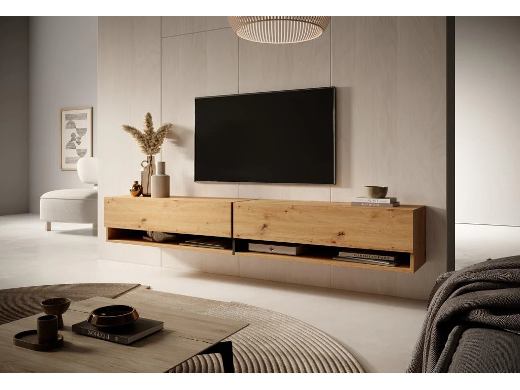 Meuble Tv 200 Cm -chêne Artisan Avec Insert Graphite - MIRRGO 4 Meuble Tv 200 Cm -chêne Artisan Avec Insert Graphite - MIRRGO – Image 2