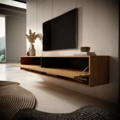 Meuble Tv 200 Cm -chêne Artisan Avec Insert Graphite - MIRRGO 12 Meuble Tv 200 Cm -chêne Artisan Avec Insert Graphite - MIRRGO -Pas Cher Mobiliora Magasin meuble tv 13387453