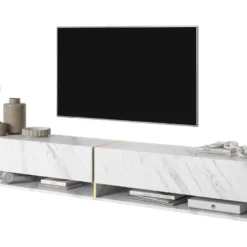 Meuble Tv 200 Cm -marbre Blanc Avec Insert D'or - MIRRGO -Pas Cher Mobiliora Magasin meuble tv 13387503