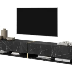 Meuble Tv 200 Cm -marbre Noir Avec Insert D'or - MIRRGO -Pas Cher Mobiliora Magasin meuble tv 13387535