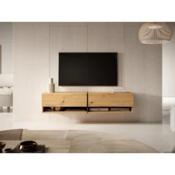 Meuble Tv 140 Cm -chĂȘne Artisan Avec Insert Graphite - MIRRGO