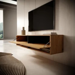 Meuble Tv 140 Cm -chêne Artisan Avec Insert Graphite - MIRRGO -Pas Cher Mobiliora Magasin meuble tv 13387549