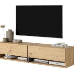 Meuble Tv 140 Cm -chêne Artisan Avec Insert Graphite - MIRRGO -Pas Cher Mobiliora Magasin meuble tv 13387551