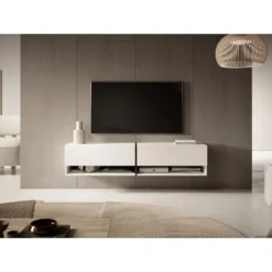 Meuble Tv 140 Cm -blanc Avec Insert Graphite - MIRRGO