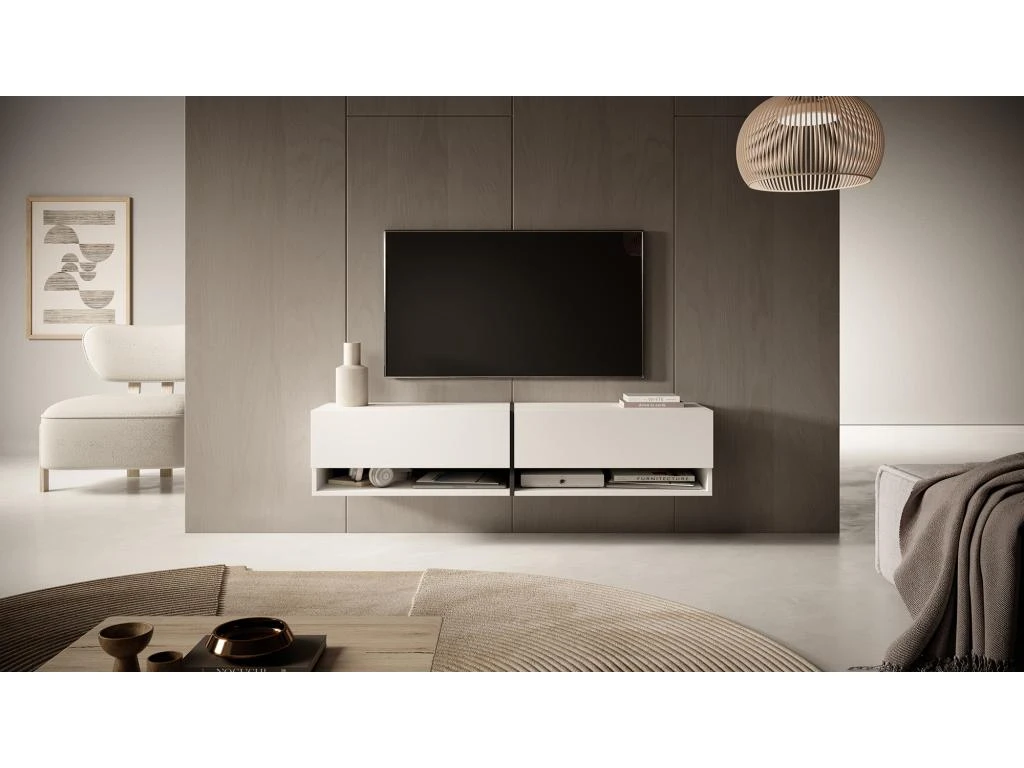 Meuble Tv 140 Cm -blanc Avec Insert Graphite - MIRRGO 3 Meuble Tv 140 Cm -blanc Avec Insert Graphite - MIRRGO