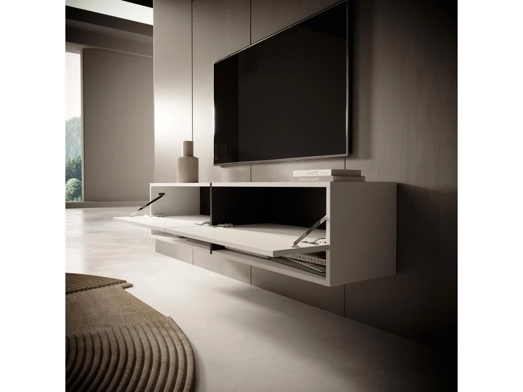Meuble Tv 140 Cm -blanc Avec Insert Graphite - MIRRGO 5 Meuble Tv 140 Cm -blanc Avec Insert Graphite - MIRRGO – Image 3