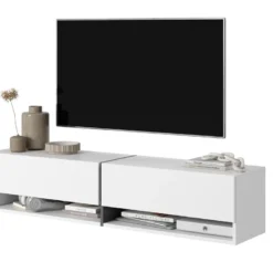 Meuble Tv 140 Cm -blanc Avec Insert Graphite - MIRRGO 13 Meuble Tv 140 Cm -blanc Avec Insert Graphite - MIRRGO -Pas Cher Mobiliora Magasin meuble tv 13387567