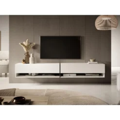 Meuble Tv 200 Cm -blanc Avec Insert Graphite - MIRRGO
