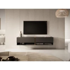 Meuble Tv 140 Cm -graphite Avec Insert ChĂȘne Artisan - MIRRGO