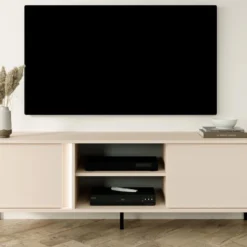 Meuble TV 2 Portes Et 2 Niches Avec LEDs - Beige - ELYNIA 9 Meuble TV 2 Portes Et 2 Niches Avec LEDs - Beige - ELYNIA -Pas Cher Mobiliora Magasin meuble tv 13433809