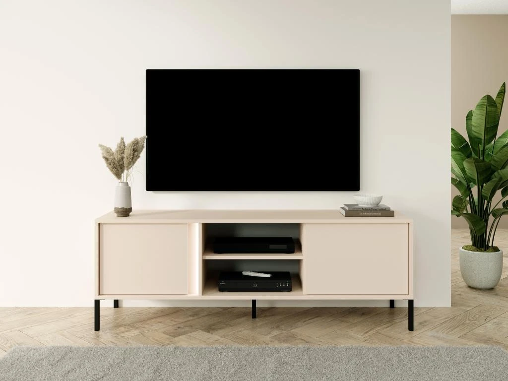 Meuble TV 2 Portes Et 2 Niches Avec LEDs - Beige - ELYNIA 3 Meuble TV 2 Portes Et 2 Niches Avec LEDs - Beige - ELYNIA