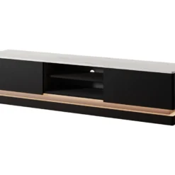 Meuble TV 2 Tiroirs Et 2 Niches Avec LEDs - MDF - Noir Et Effet Marbre Blanc - DEVIKA De Pascal MORABITO -Pas Cher Mobiliora Magasin meuble tv 13514069