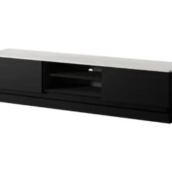 Meuble TV 2 Tiroirs Et 2 Niches Avec LEDs - MDF - Noir Et Effet Marbre Blanc - DEVIKA De Pascal MORABITO -Pas Cher Mobiliora Magasin meuble tv 13514071