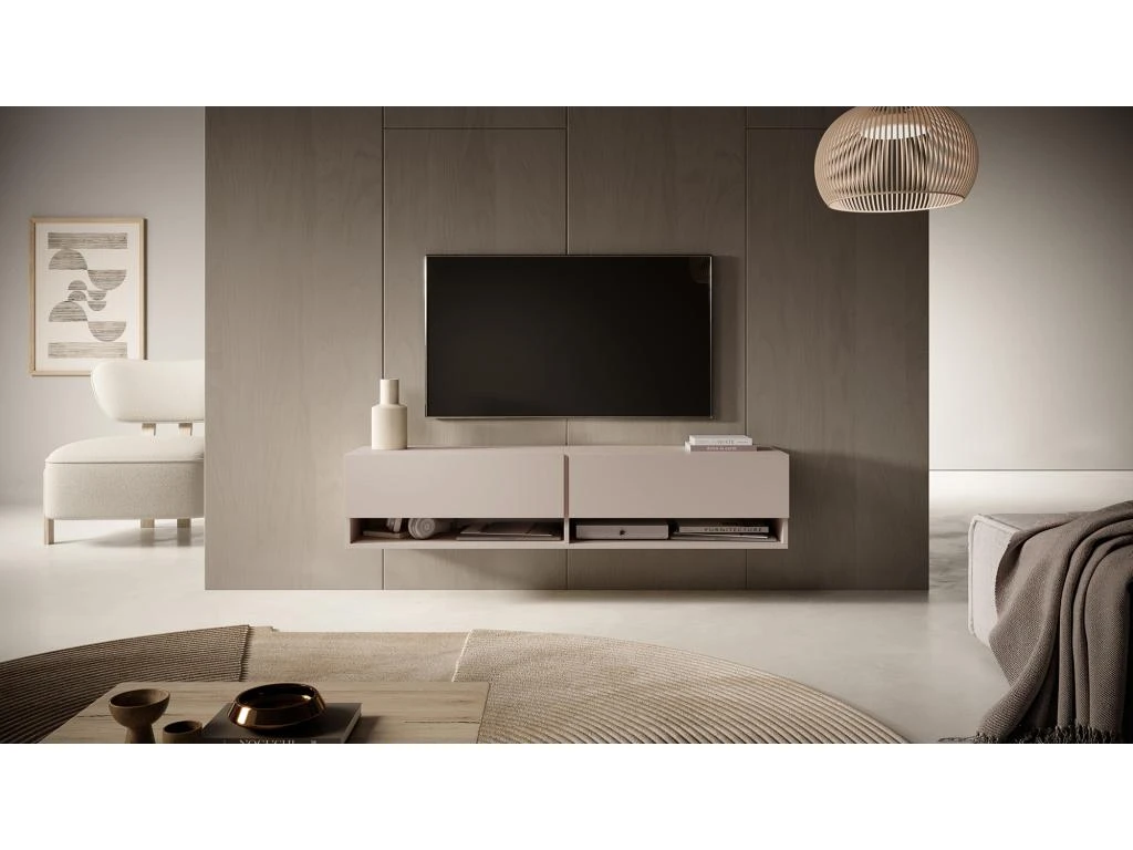 Meuble Tv 140 Cm - Couleur Gris-beige - MIRRGO 3 Meuble Tv 140 Cm - Couleur Gris-beige - MIRRGO