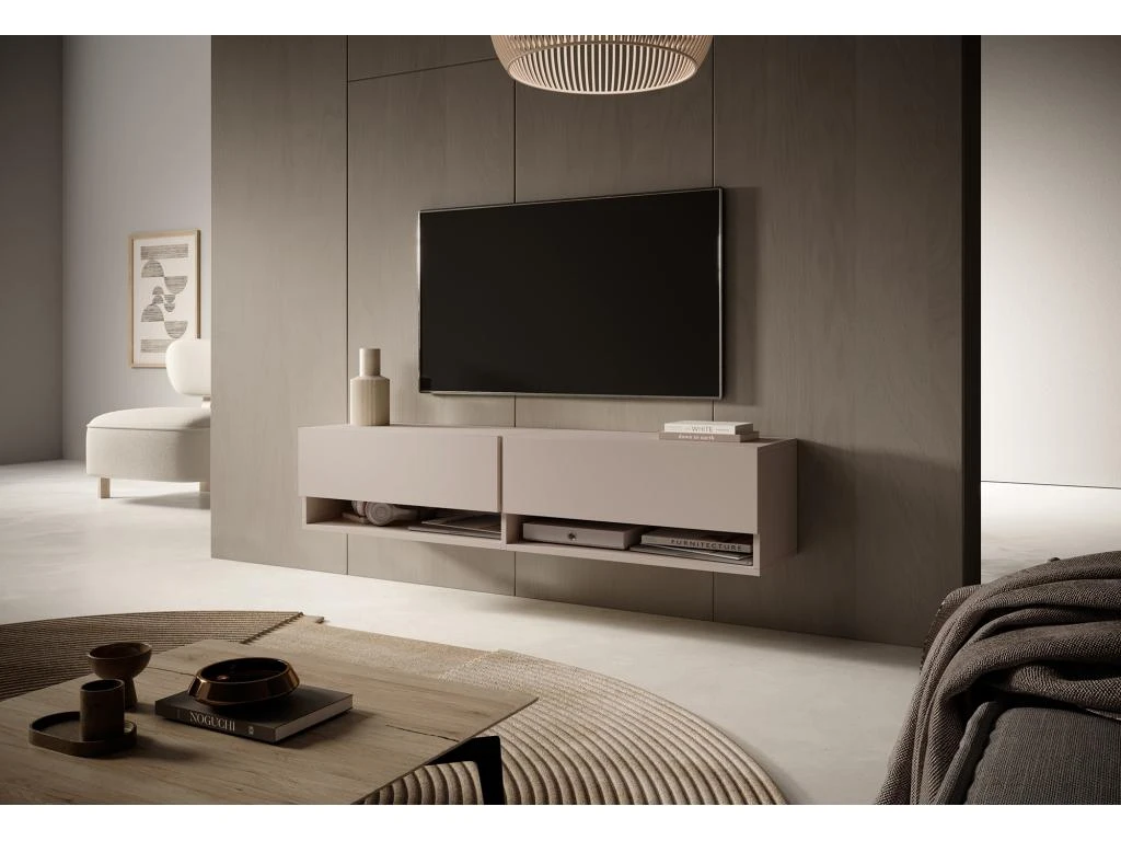 Meuble Tv 140 Cm - Couleur Gris-beige - MIRRGO 4 Meuble Tv 140 Cm - Couleur Gris-beige - MIRRGO – Image 2