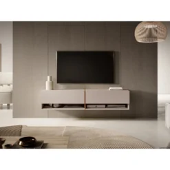 Meuble Tv 140 Cm - Couleur Gris-beige Avec Insert Doré - MIRRGO