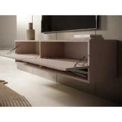 Meuble Tv 140 Cm - Couleur Gris-beige Avec Insert Doré - MIRRGO -Pas Cher Mobiliora Magasin meuble tv 13542905
