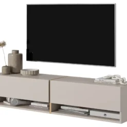 Meuble Tv 140 Cm - Couleur Gris-beige Avec Insert Doré - MIRRGO -Pas Cher Mobiliora Magasin meuble tv 13542907