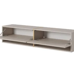 Meuble Tv 140 Cm - Couleur Gris-beige Avec Insert Doré - MIRRGO -Pas Cher Mobiliora Magasin meuble tv 13542913