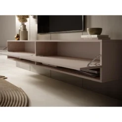 Meuble Tv 200 Cm - Couleur Gris-beige - MIRRGO -Pas Cher Mobiliora Magasin meuble tv 13542921