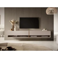 Meuble Tv 200 Cm - Couleur Gris-beige Avec Insert Doré - MIRRGO