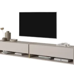 Meuble Tv 200 Cm - Couleur Gris-beige Avec Insert Doré - MIRRGO -Pas Cher Mobiliora Magasin meuble tv 13542939