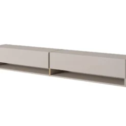 Meuble Tv 200 Cm - Couleur Gris-beige Avec Insert Doré - MIRRGO -Pas Cher Mobiliora Magasin meuble tv 13542943