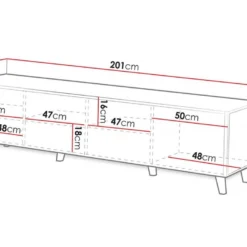 Meuble TV "Parfos" - 201 X 53 X 40 Cm - Blanc/Noir -Pas Cher Mobiliora Magasin meuble tv 13612681