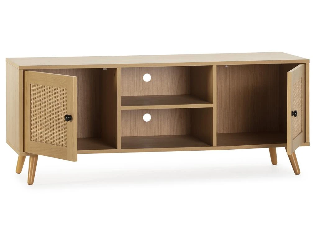 Meuble TV Bella 2 Portes Couleur Chêne Avec Rotin Naturel 4 Meuble TV Bella 2 Portes Couleur Chêne Avec Rotin Naturel – Image 2