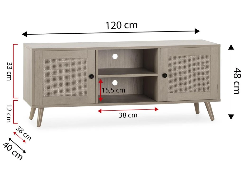 Meuble TV Bella 2 Portes Couleur Chêne Avec Rotin Naturel 8 Meuble TV Bella 2 Portes Couleur Chêne Avec Rotin Naturel – Image 6