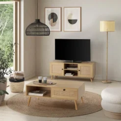 Meuble TV Bella 2 Portes Couleur Chêne Avec Rotin Naturel 15 Meuble TV Bella 2 Portes Couleur Chêne Avec Rotin Naturel -Pas Cher Mobiliora Magasin meuble tv 13626289