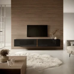 Meuble TV 200 Cm - Noir Avec Insert Doré - BISIRA