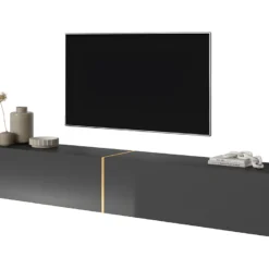 Meuble TV 200 Cm - Noir Avec Insert Doré - BISIRA 10 Meuble TV 200 Cm - Noir Avec Insert Doré - BISIRA -Pas Cher Mobiliora Magasin meuble tv 13669975