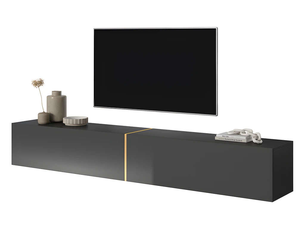 Meuble TV 200 Cm - Noir Avec Insert Doré - BISIRA 5 Meuble TV 200 Cm - Noir Avec Insert Doré - BISIRA – Image 3