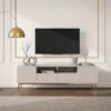 Meuble TV Avec 2 Portes, 2 Tiroirs Et 2 Niches En MDF Et Acier - Beige Et Doré - EVILANA -Pas Cher Mobiliora Magasin meuble tv 13670607
