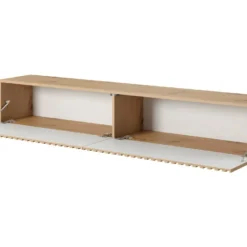 Meuble TV 175 Cm - En Chêne Artisan Avec Façade Fraisée Et Inserts Noirs - TELIRE -Pas Cher Mobiliora Magasin meuble tv 13837895