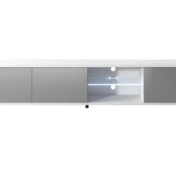 Meuble Tv / Banc Tv - Blanc Mat / Gris Brillant, 175 Cm, éclairage LED - GALHAD -Pas Cher Mobiliora Magasin meuble tv 13838053